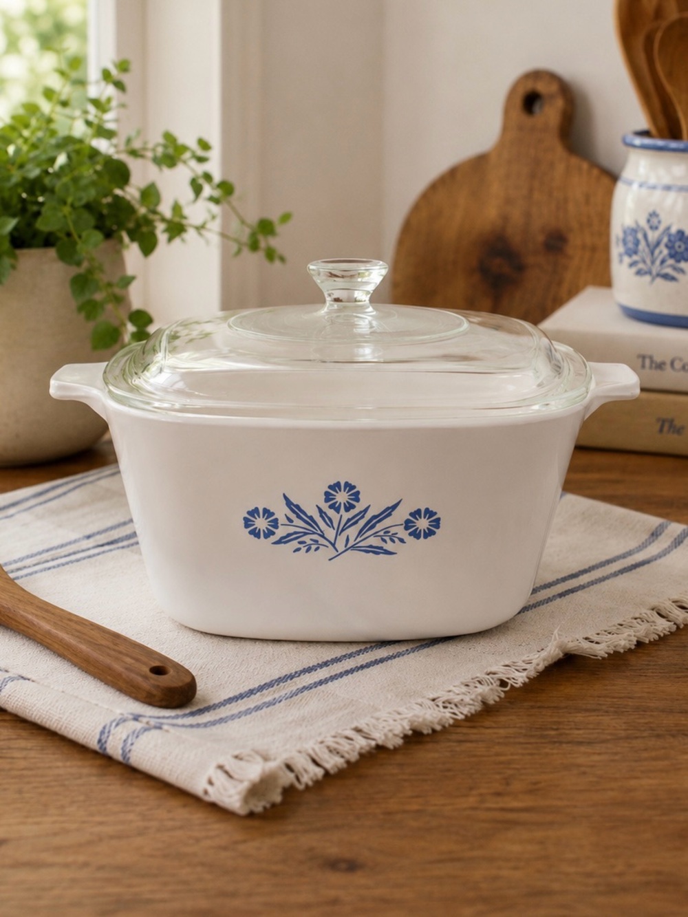 CorningWare Blue Cornflower 1.75 Quart Casserole Dish with Glass and Travel Lids